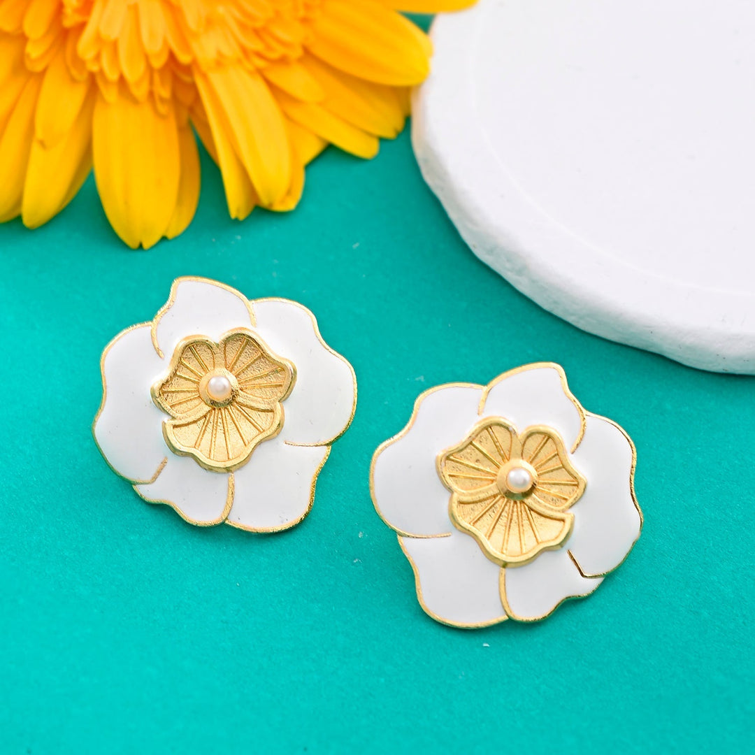 Flower Fantasy White Popi Flower Ear Studs  | SHOBITAM