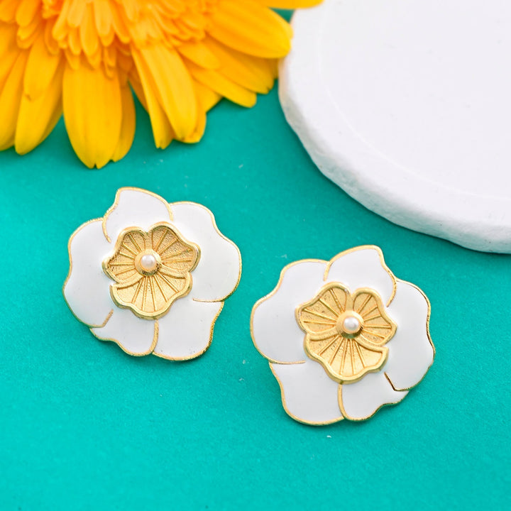 Flower Fantasy White Popi Flower Ear Studs  | SHOBITAM