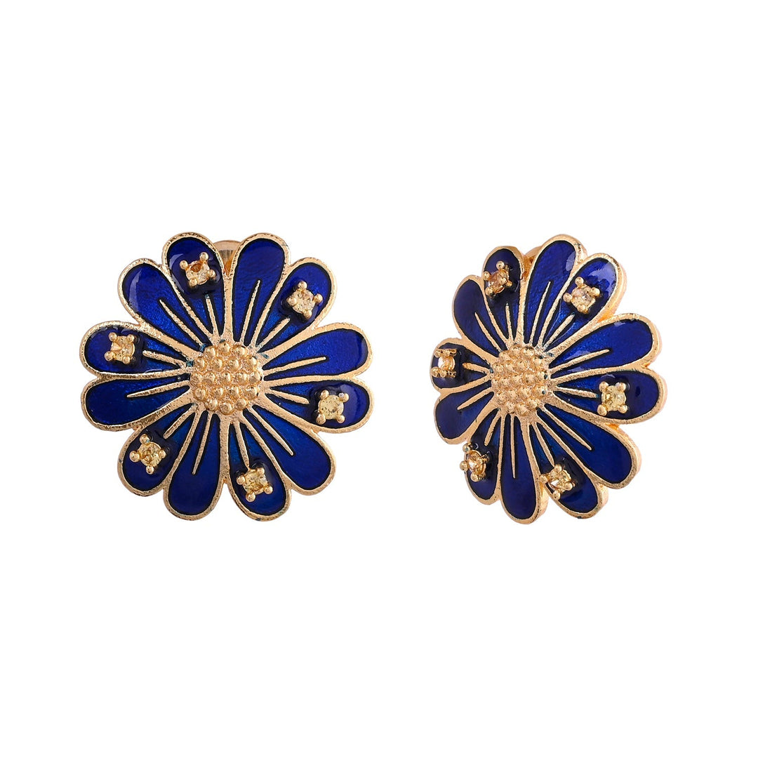 Flower Fantasy Sapphire Blue Daisy Ear Studs  | SHOBITAM