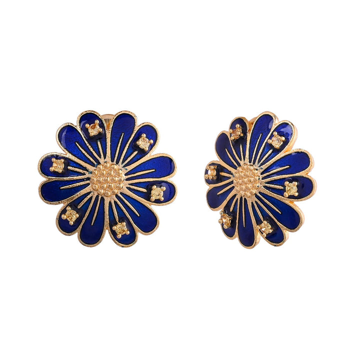 Flower Fantasy Sapphire Blue Daisy Ear Studs  | SHOBITAM