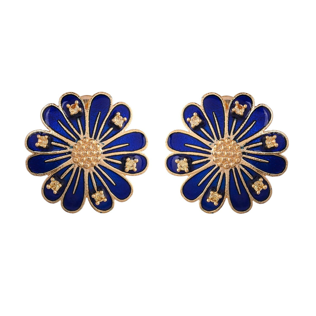 Flower Fantasy Sapphire Blue Daisy Ear Studs  | SHOBITAM