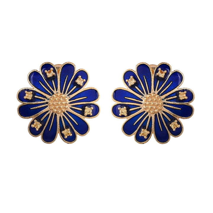 Flower Fantasy Sapphire Blue Daisy Ear Studs  | SHOBITAM