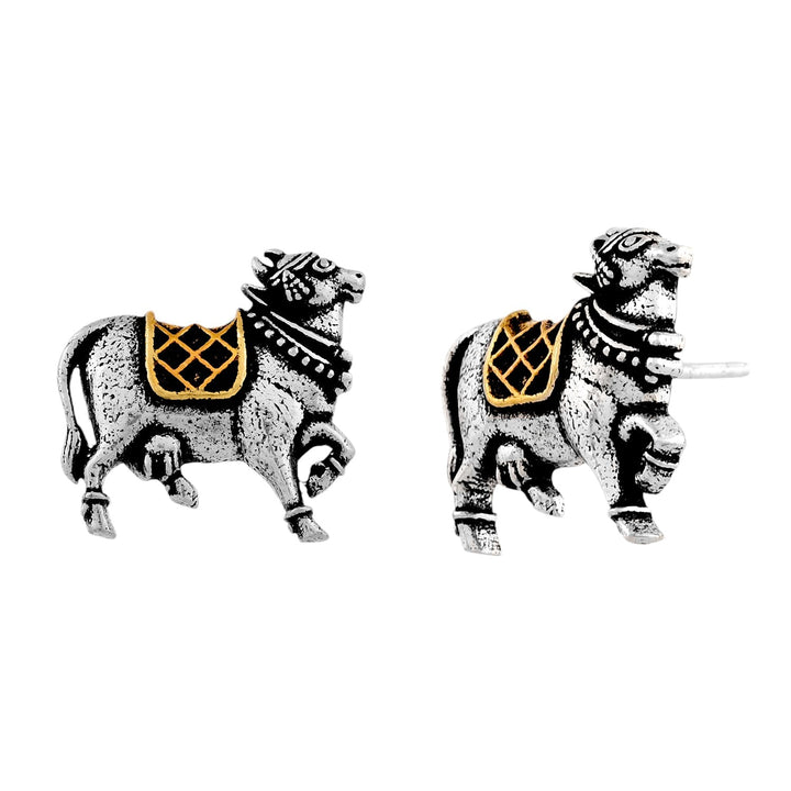 Qasbah Nandi Oxidised Two Tone Stud Earrings  | SHOBITAM