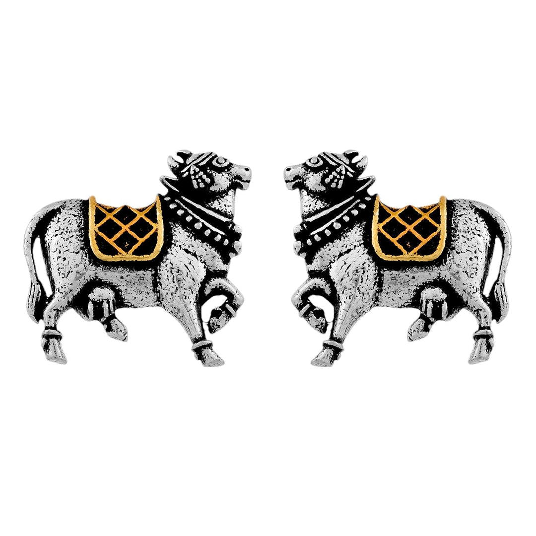 Qasbah Nandi Oxidised Two Tone Stud Earrings  | SHOBITAM
