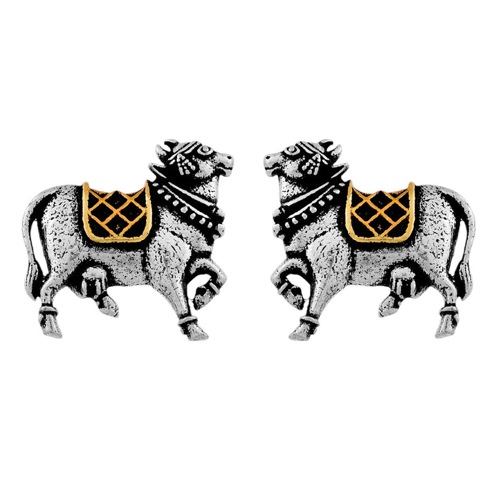 Qasbah Nandi Oxidised Two Tone Stud Earrings  | SHOBITAM