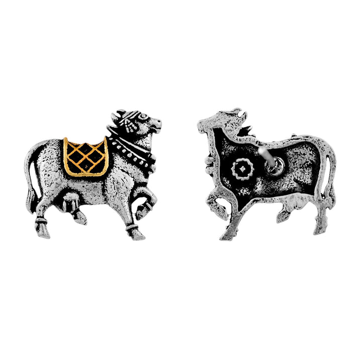 Qasbah Nandi Oxidised Two Tone Stud Earrings  | SHOBITAM