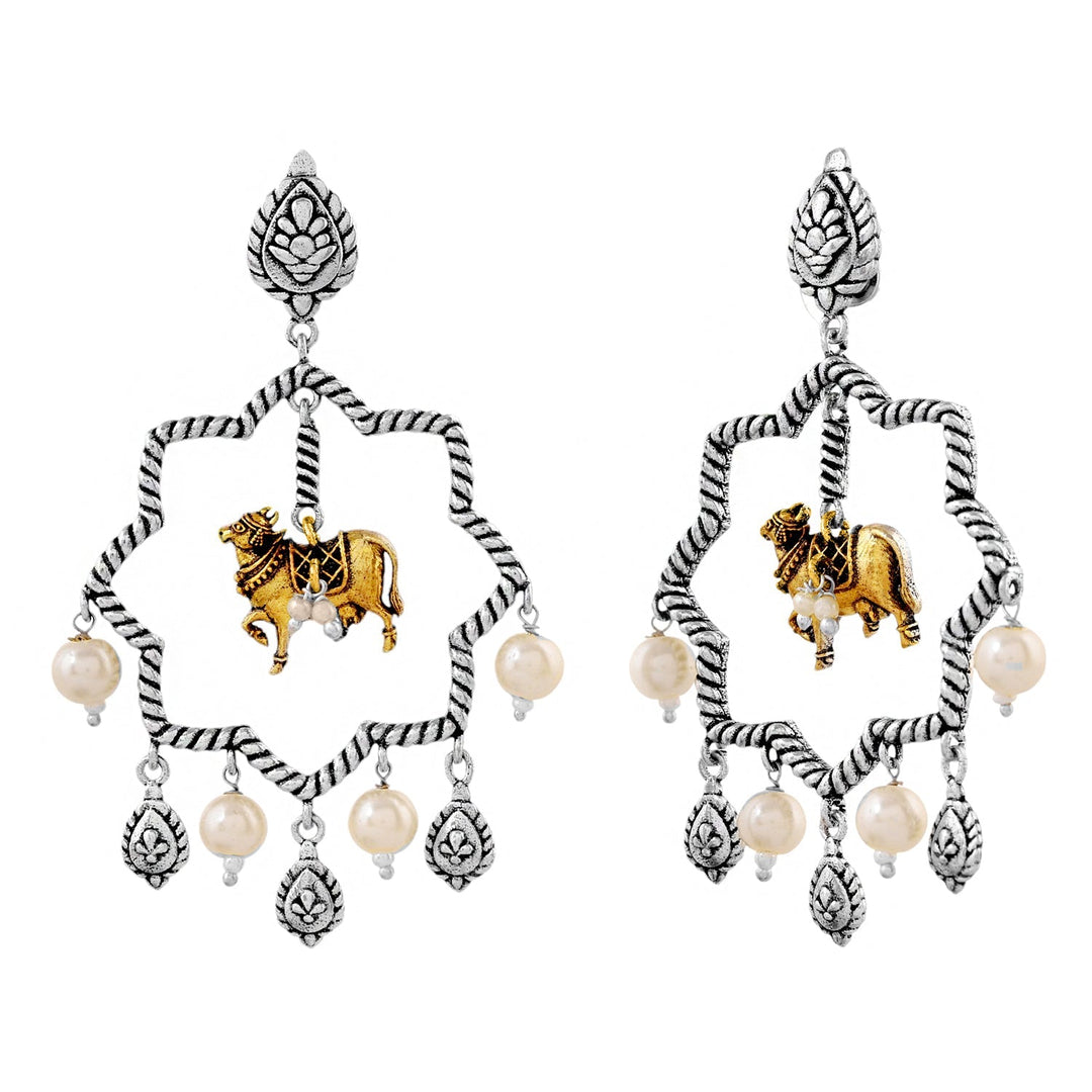 Qasbah Gaumata Oxidised Two Tone Stud Earrings  | SHOBITAM