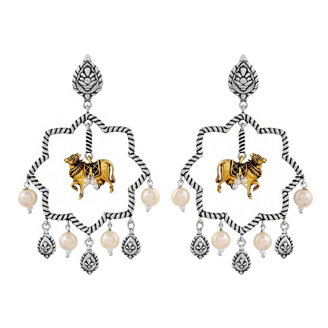 Qasbah Gaumata Oxidised Two Tone Stud Earrings  | SHOBITAM