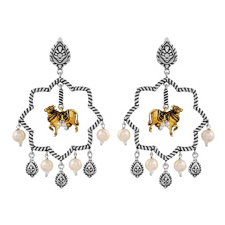 Qasbah Gaumata Oxidised Two Tone Stud Earrings  | SHOBITAM