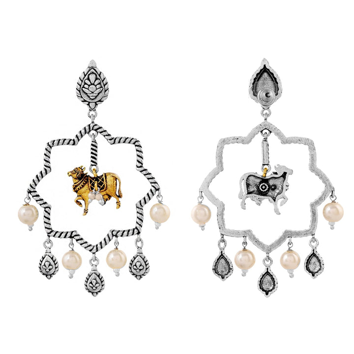 Qasbah Gaumata Oxidised Two Tone Stud Earrings  | SHOBITAM