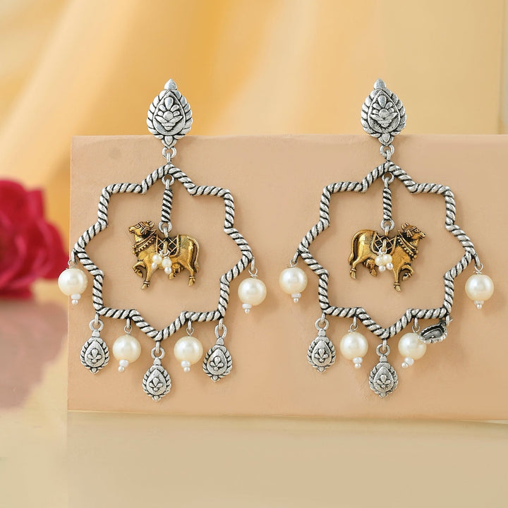 Qasbah Gaumata Oxidised Two Tone Stud Earrings  | SHOBITAM