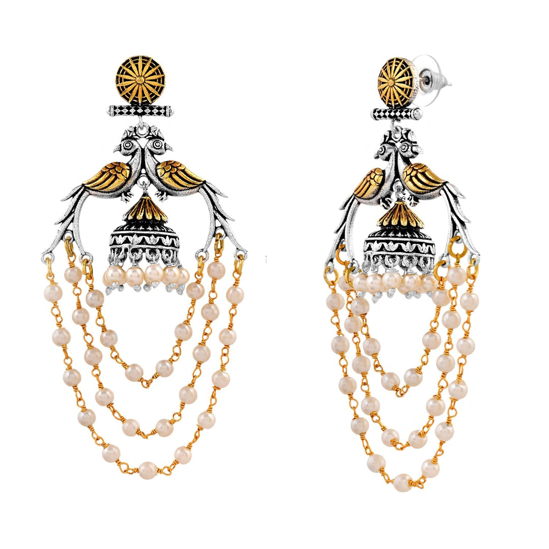 Qasbah Mayura Oxidised Two Tone Dangle Earrings | SHOBITAM