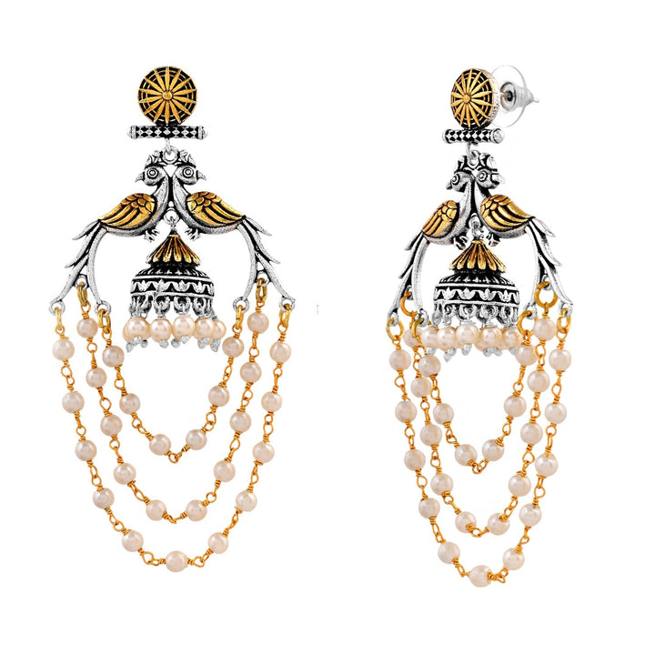 Qasbah Mayura Oxidised Two Tone Dangle Earrings | SHOBITAM