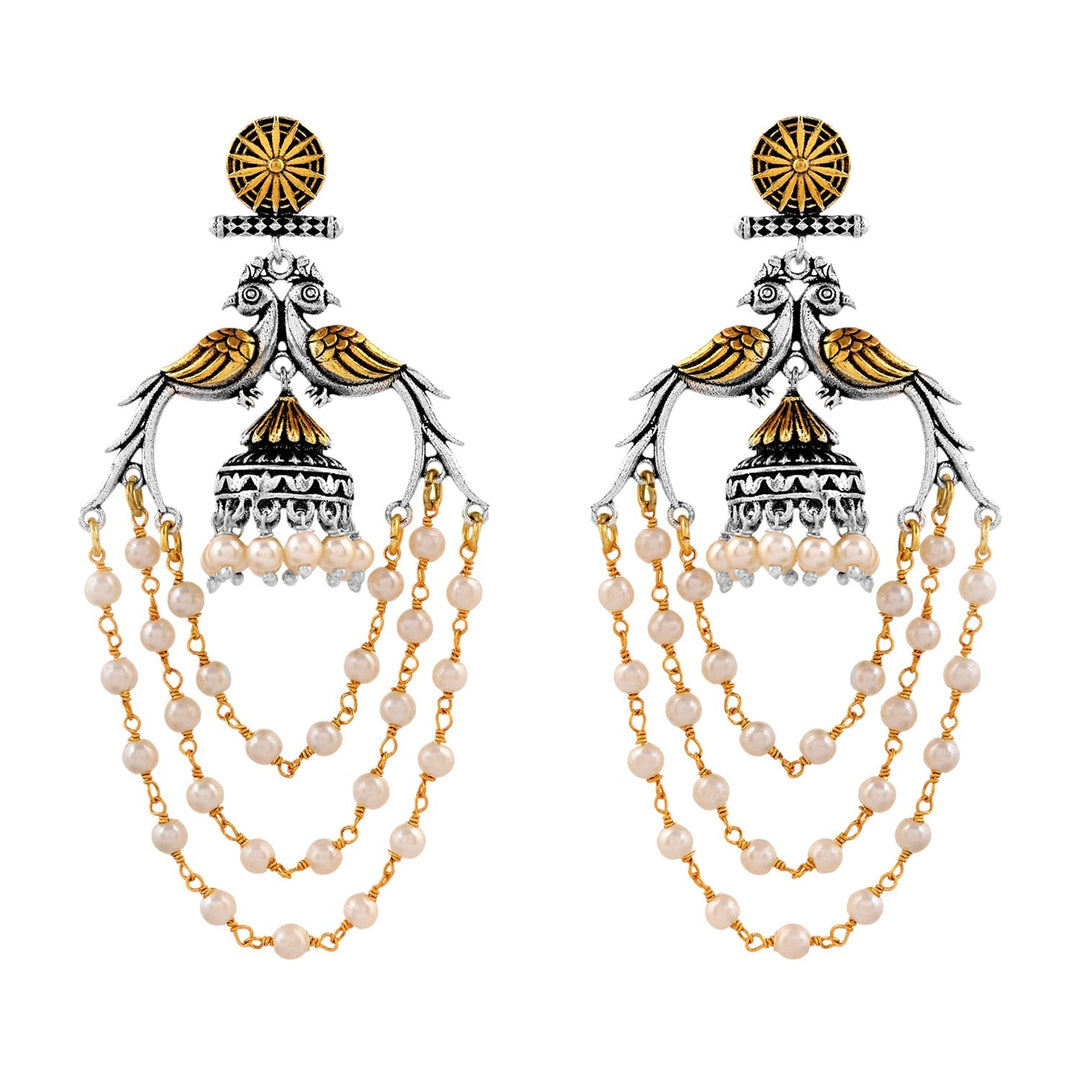 Qasbah Mayura Oxidised Two Tone Dangle Earrings | SHOBITAM