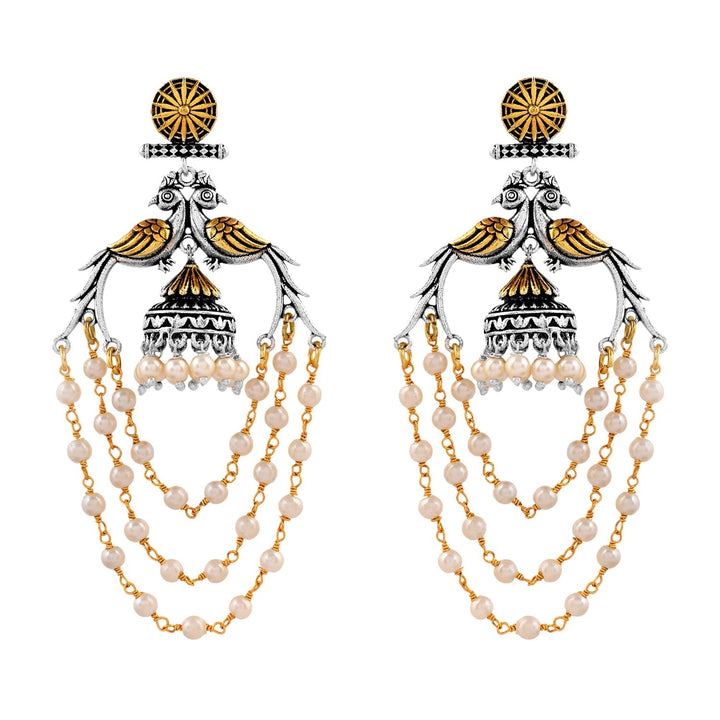 Qasbah Mayura Oxidised Two Tone Dangle Earrings | SHOBITAM