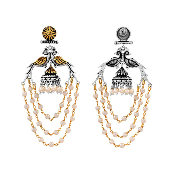 Qasbah Mayura Oxidised Two Tone Dangle Earrings | SHOBITAM