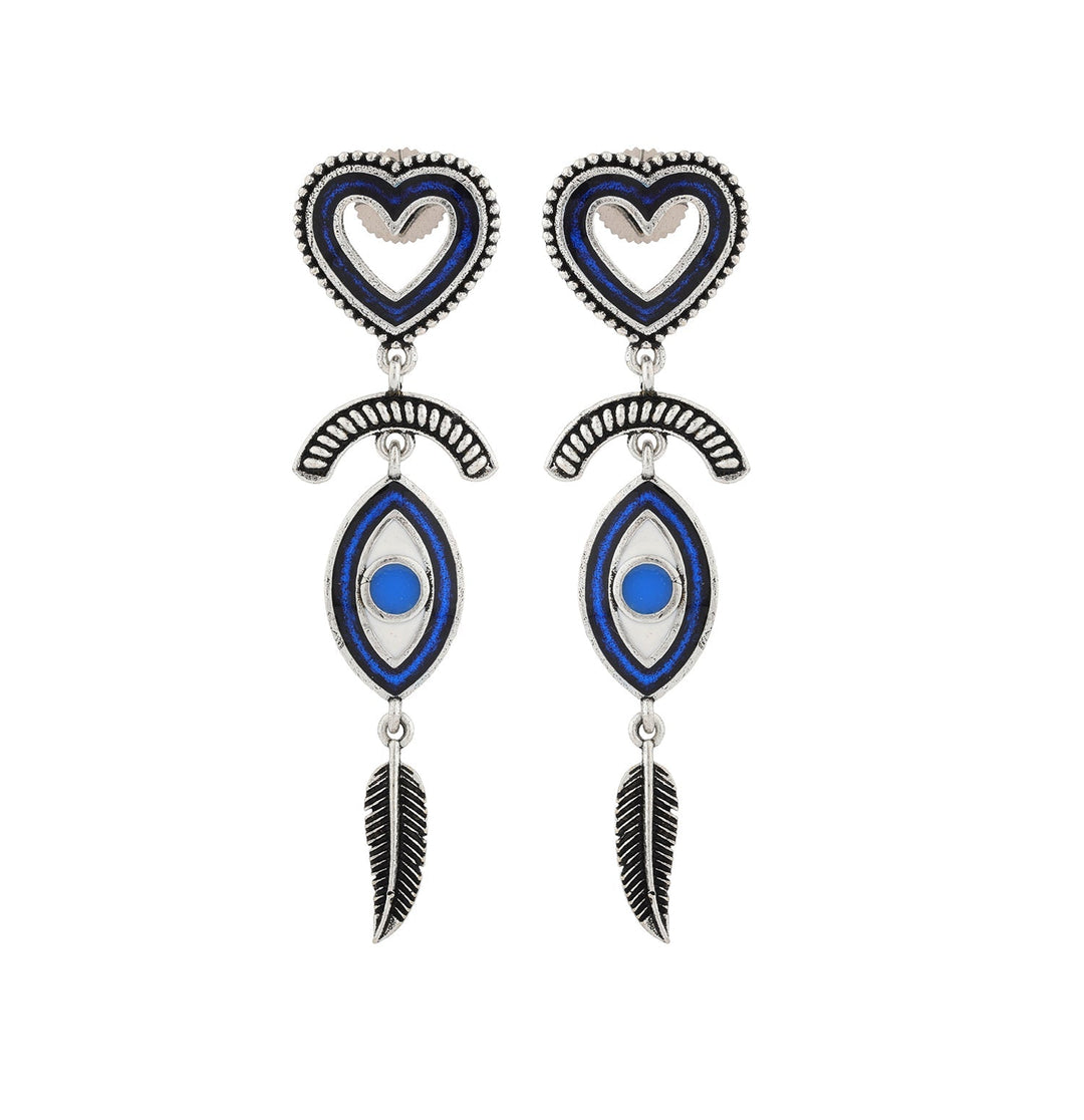 Boho Tribe Feathered Insight Oxidised Earrings | SHOBITAM