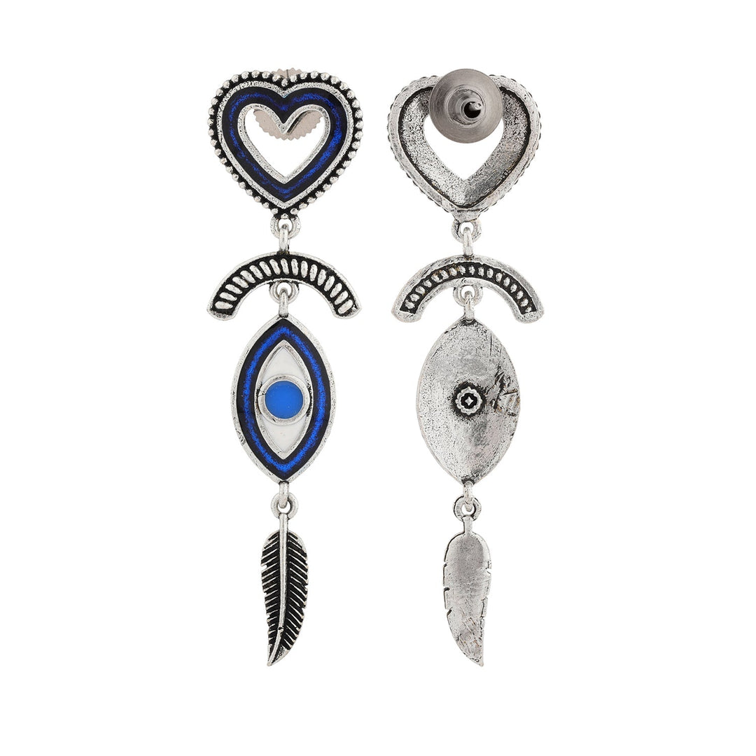 Boho Tribe Feathered Insight Oxidised Earrings | SHOBITAM