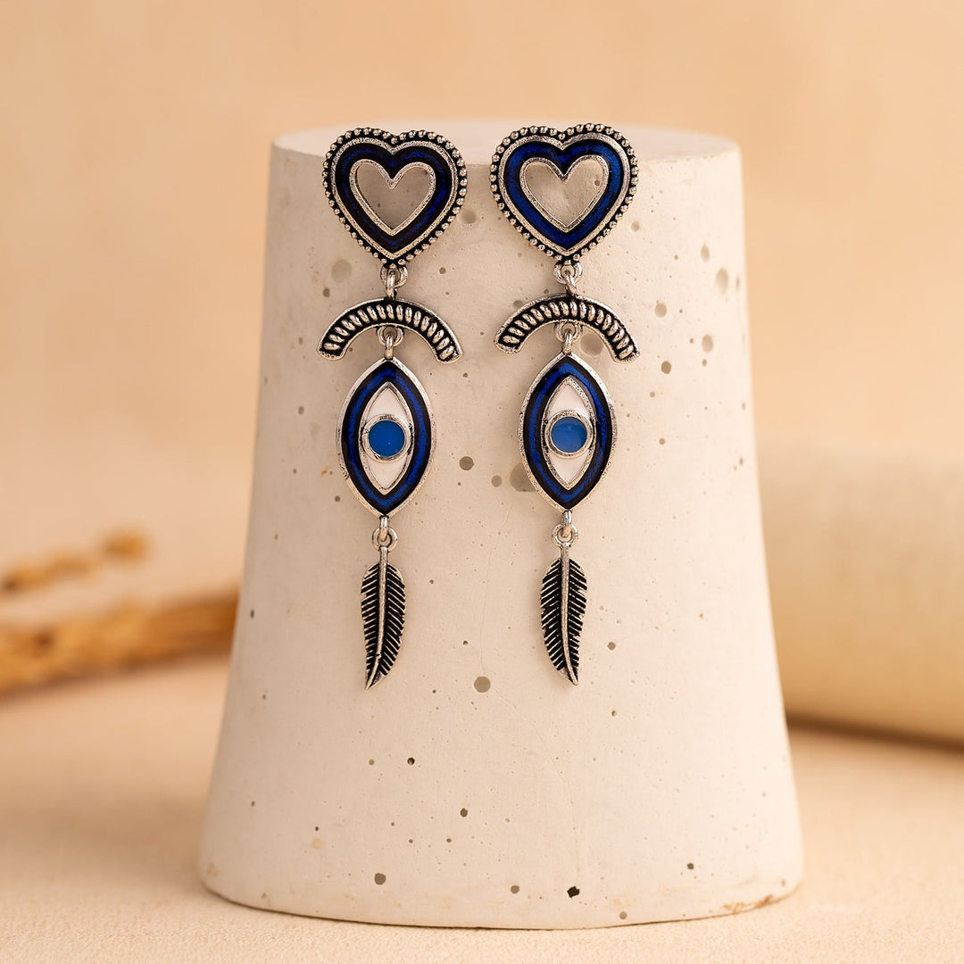Boho Tribe Feathered Insight Oxidised Earrings | SHOBITAM