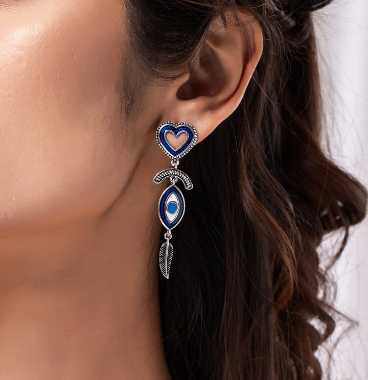 Boho Tribe Feathered Insight Oxidised Earrings | SHOBITAM