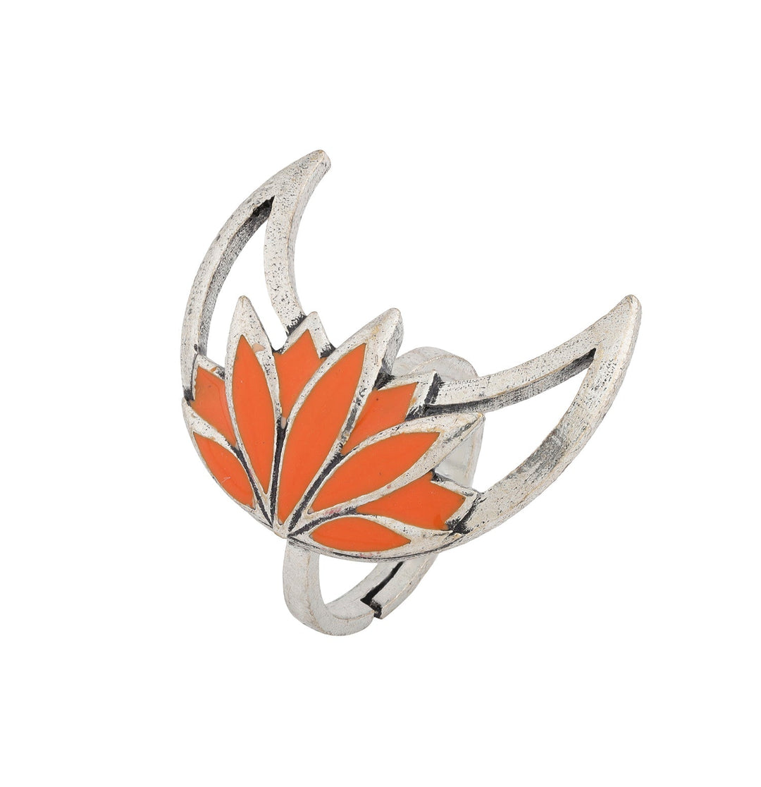 Boho Tribe Moonlit Lotus Oxidised Enamel Ring | SHOBITAM
