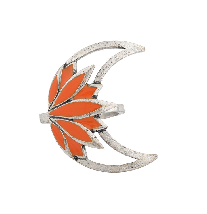 Boho Tribe Moonlit Lotus Oxidised Enamel Ring | SHOBITAM