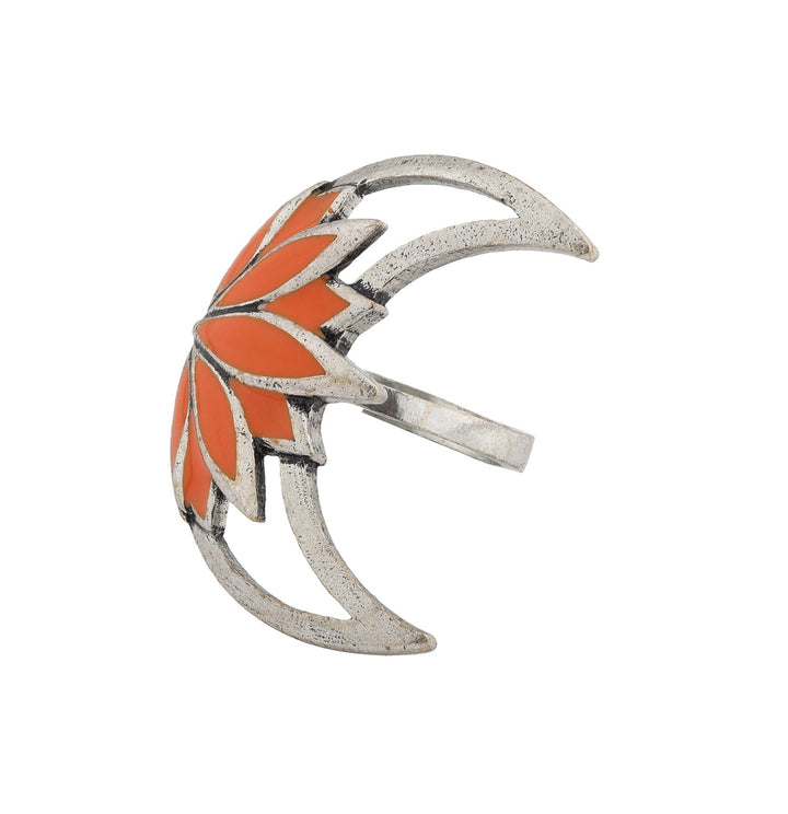 Boho Tribe Moonlit Lotus Oxidised Enamel Ring | SHOBITAM