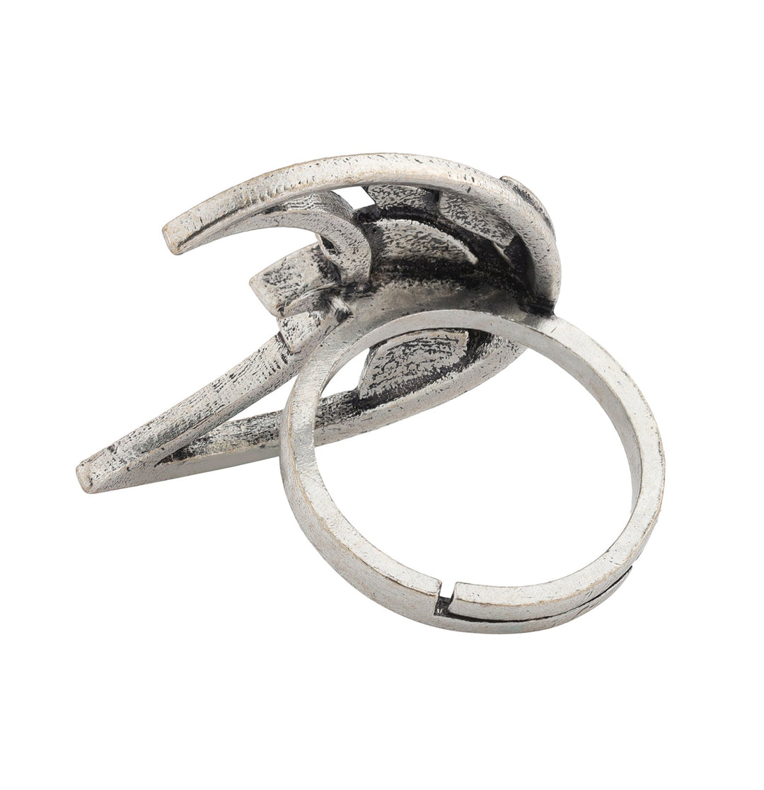Boho Tribe Moonlit Lotus Oxidised Enamel Ring | SHOBITAM