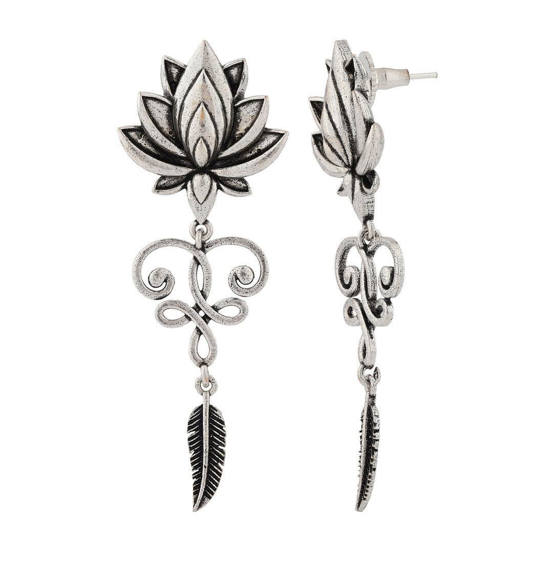 Boho Tribe Radiant Lotus Oxidised Earrings| SHOBITAM
