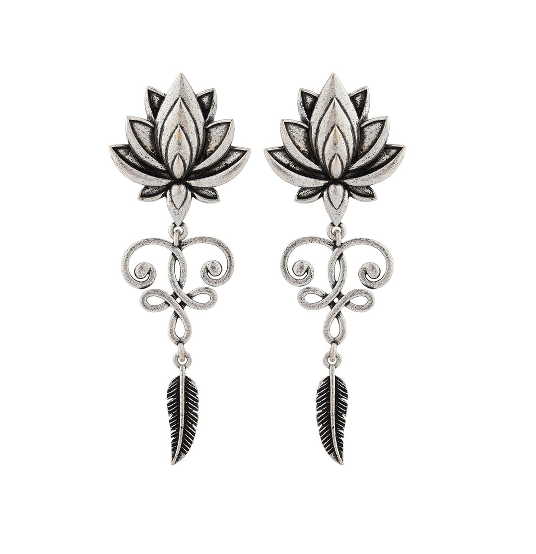 Boho Tribe Radiant Lotus Oxidised Earrings| SHOBITAM
