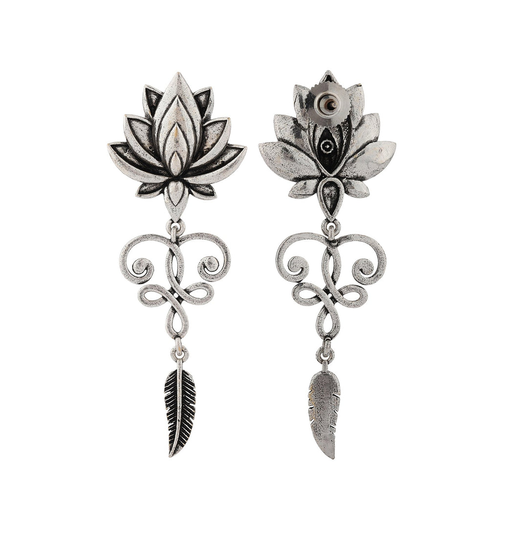 Boho Tribe Radiant Lotus Oxidised Earrings| SHOBITAM