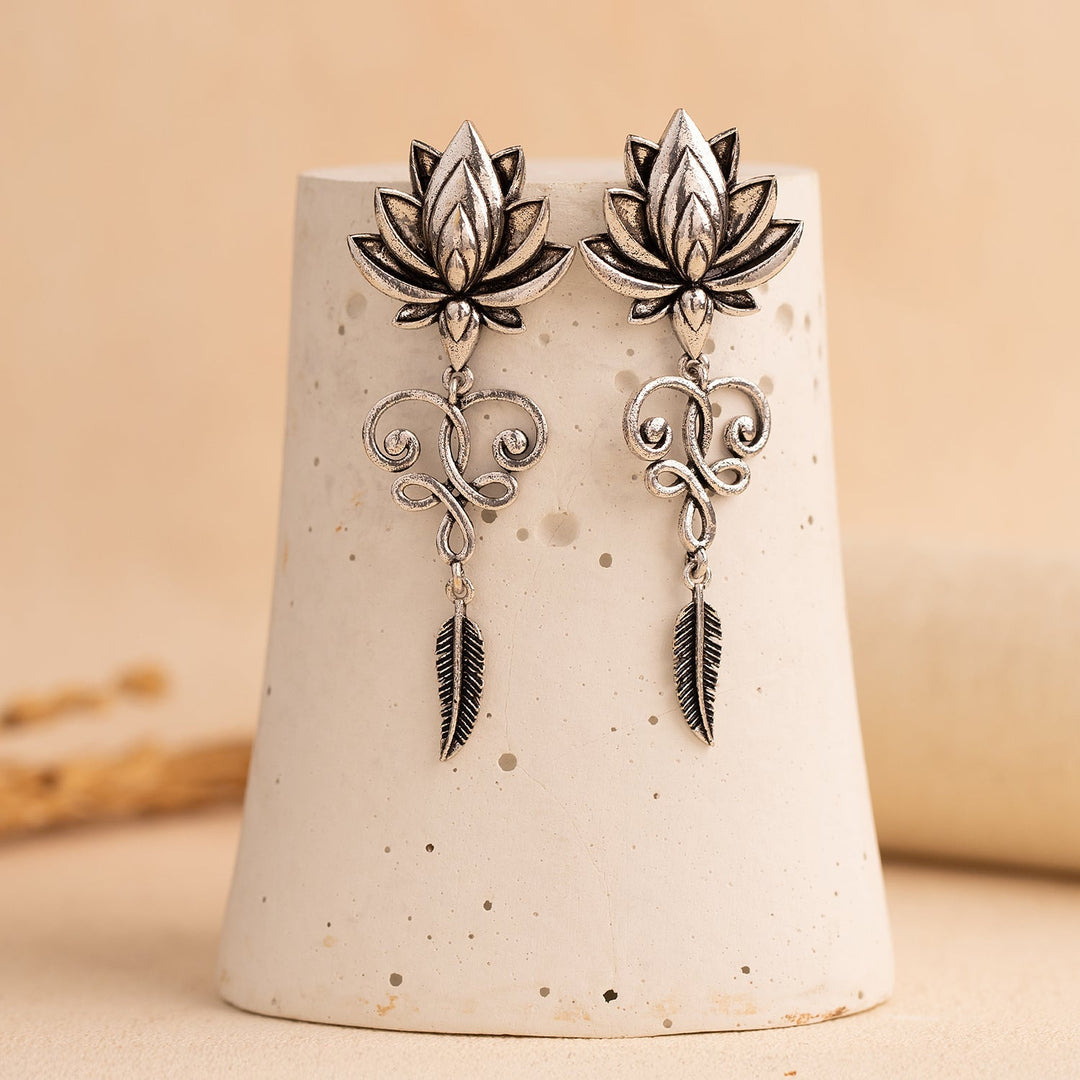Boho Tribe Radiant Lotus Oxidised Earrings| SHOBITAM