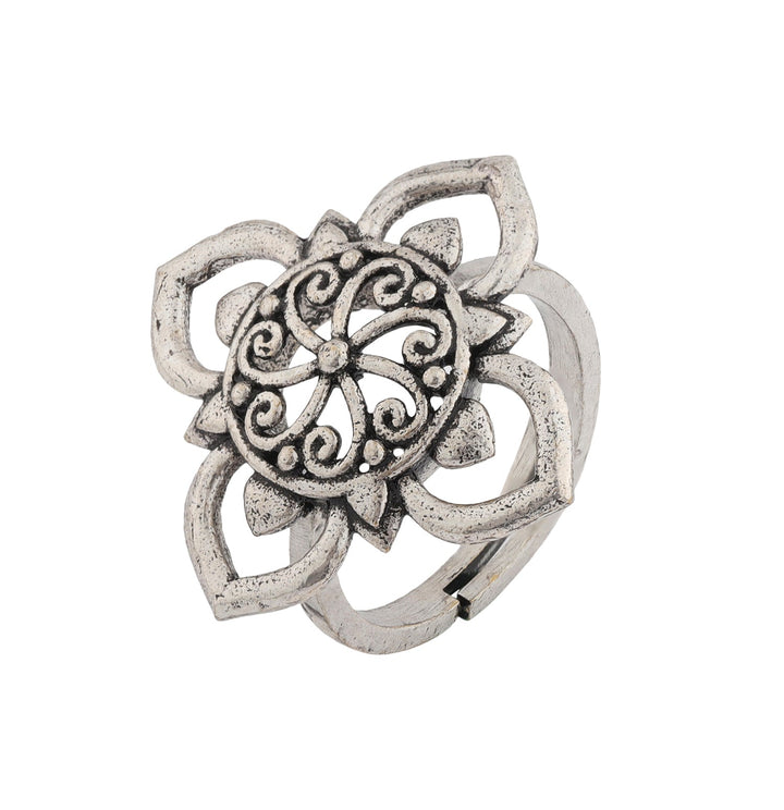 Boho Tribe Flora Oxidised Ring | SHOBITAM