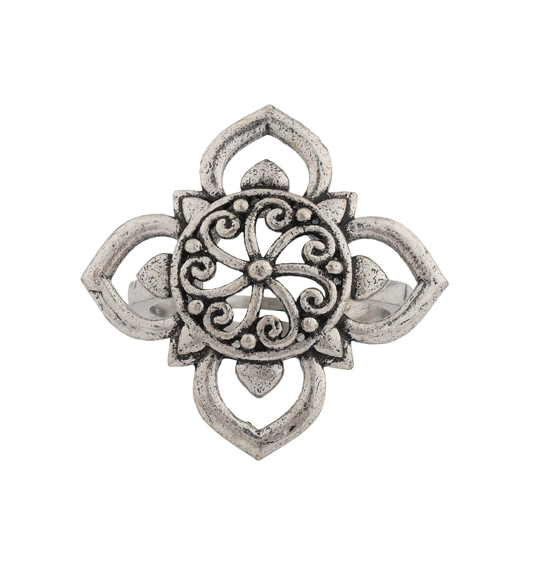 Boho Tribe Flora Oxidised Ring | SHOBITAM