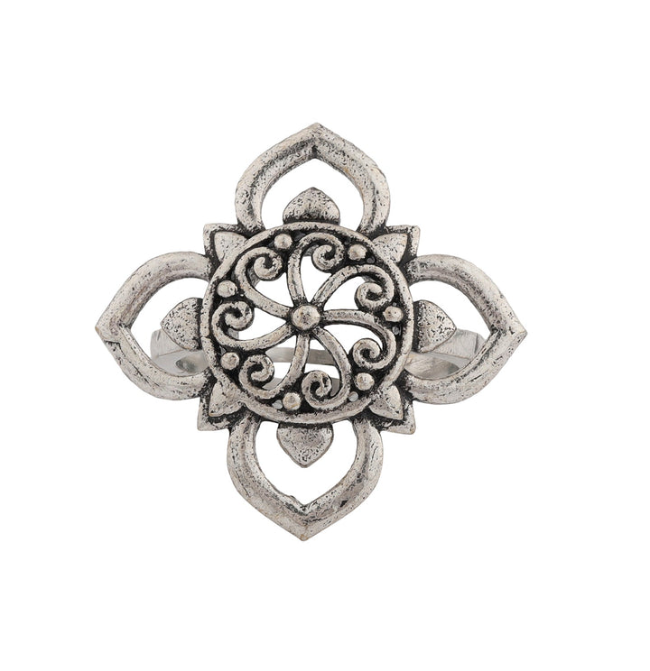 Boho Tribe Flora Oxidised Ring | SHOBITAM