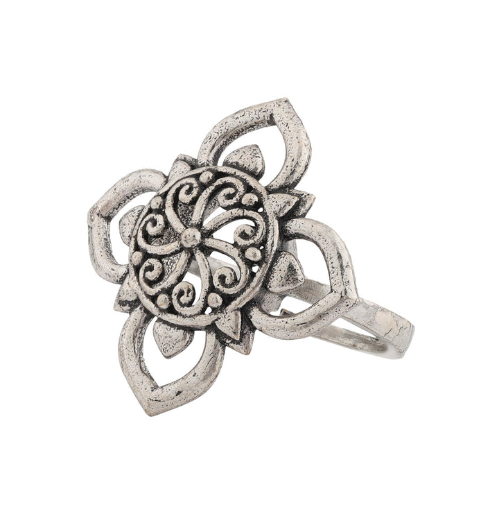 Boho Tribe Flora Oxidised Ring | SHOBITAM