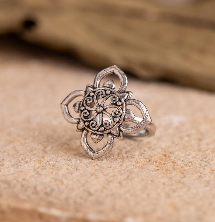 Boho Tribe Flora Oxidised Ring | SHOBITAM