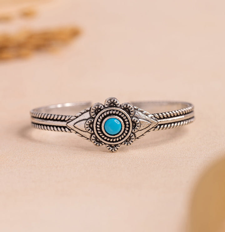 Boho Tribe Flower Turquoise Cuff Bangle | SHOBITAM
