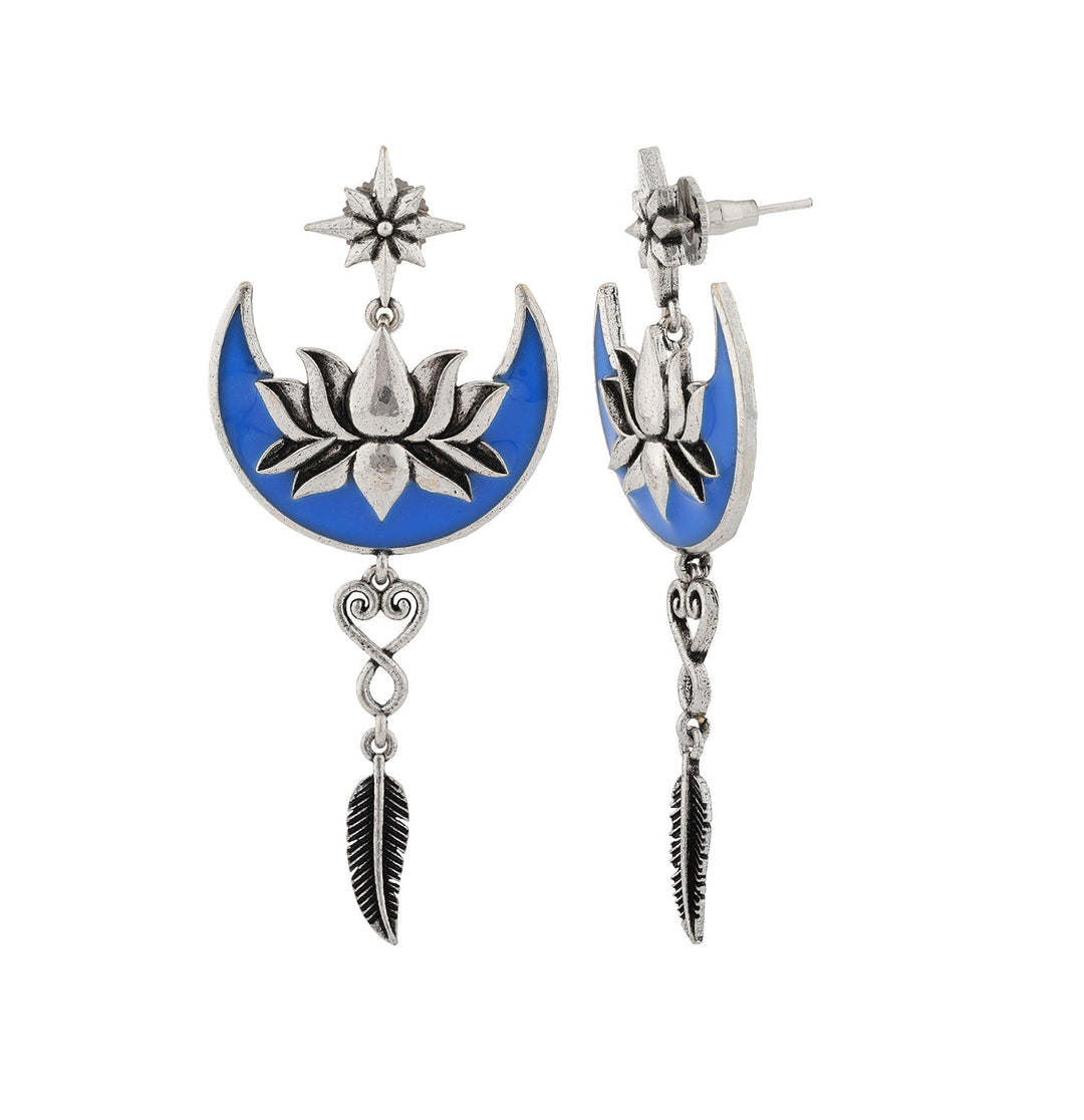 Boho Tribe Celestial Bloom Oxidised Dangle Earrings| SHOBITAM