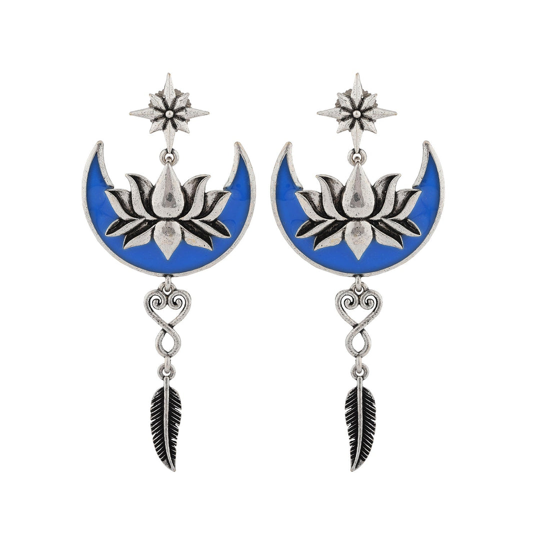 Boho Tribe Celestial Bloom Oxidised Dangle Earrings| SHOBITAM