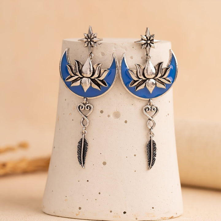 Boho Tribe Celestial Bloom Oxidised Dangle Earrings| SHOBITAM