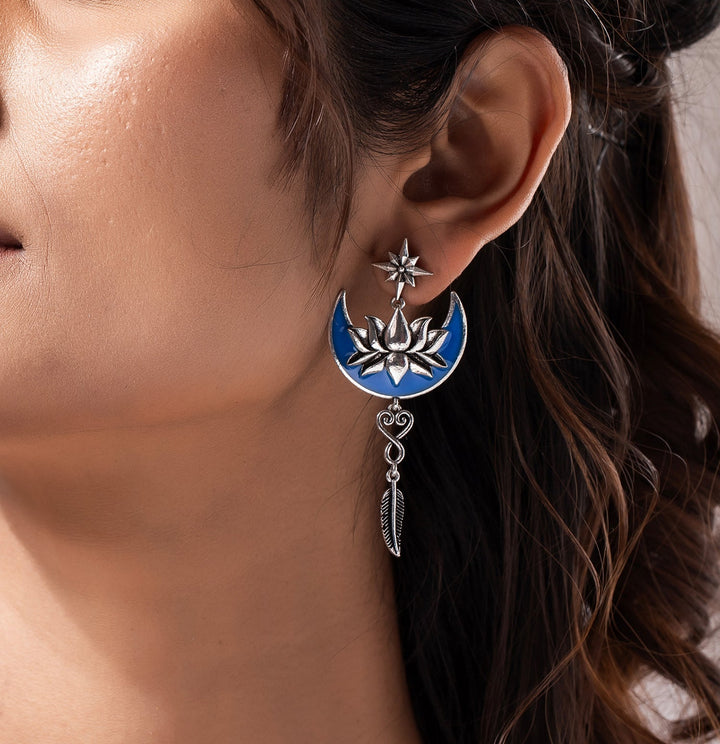 Boho Tribe Celestial Bloom Oxidised Dangle Earrings| SHOBITAM