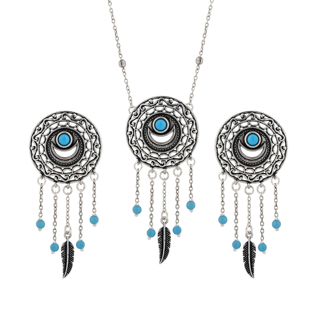 Boho Tribe Dreamcatcher’s Vision Oxidised Pendant Set | SHOBITAM