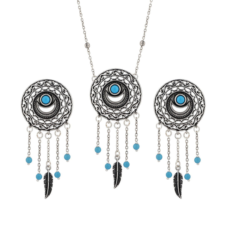 Boho Tribe Dreamcatcher’s Vision Oxidised Pendant Set | SHOBITAM
