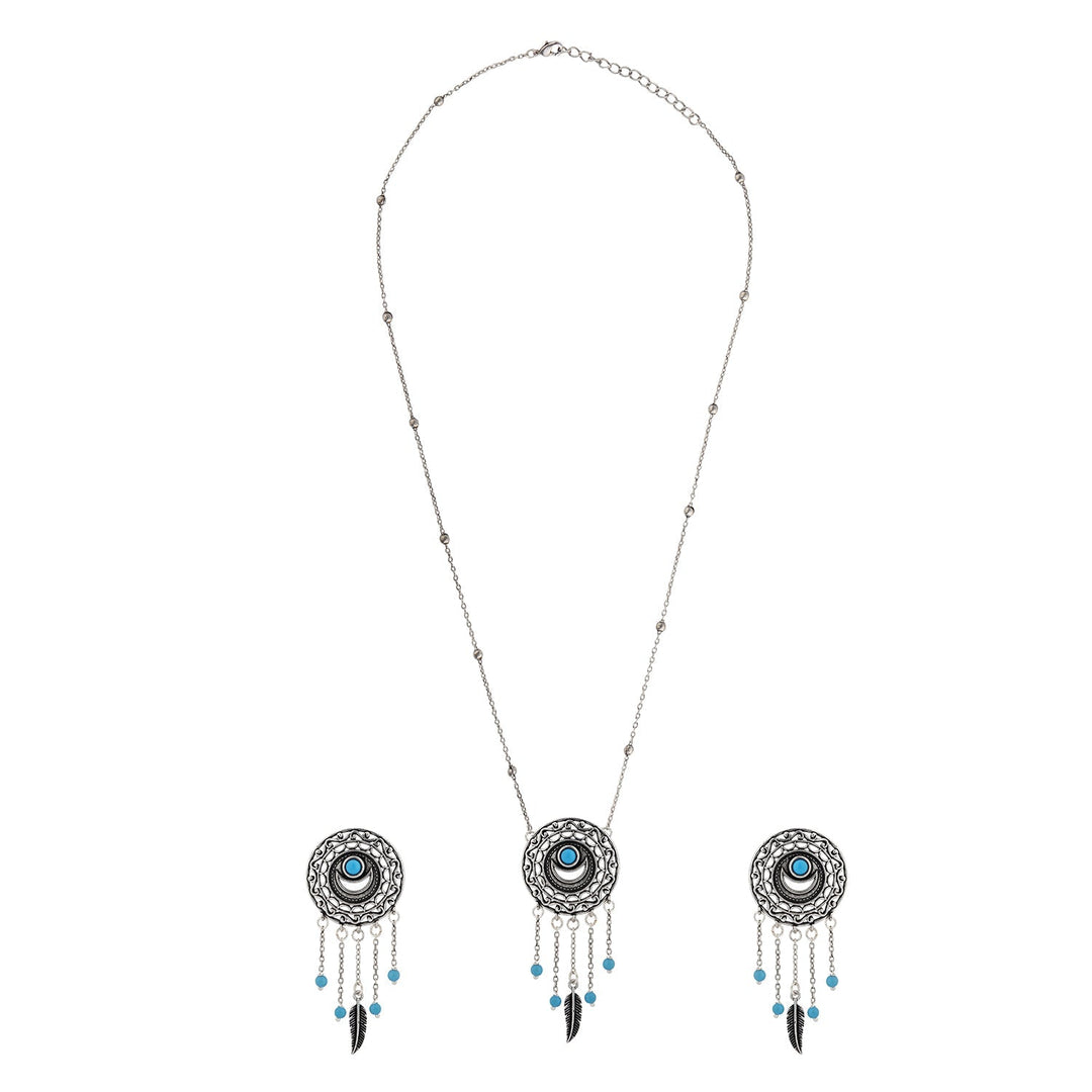 Boho Tribe Dreamcatcher’s Vision Oxidised Pendant Set | SHOBITAM