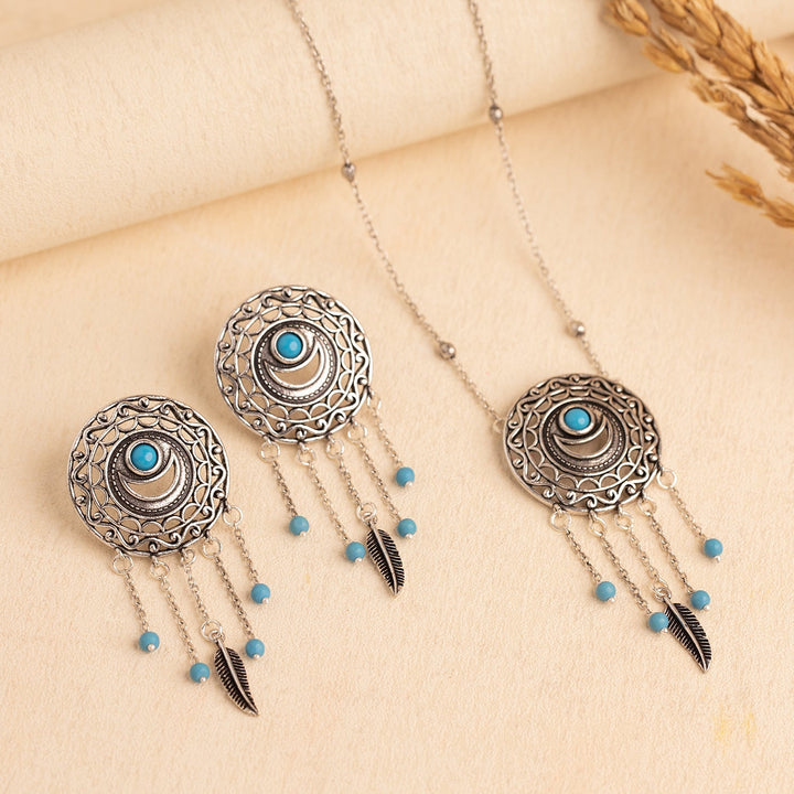 Boho Tribe Dreamcatcher’s Vision Oxidised Pendant Set | SHOBITAM