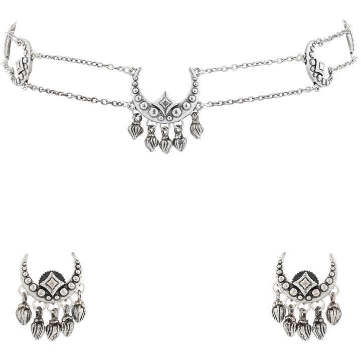 Boho Tribe Celestial Drop Oxidised Choker Necklace Set | SHOBITAM