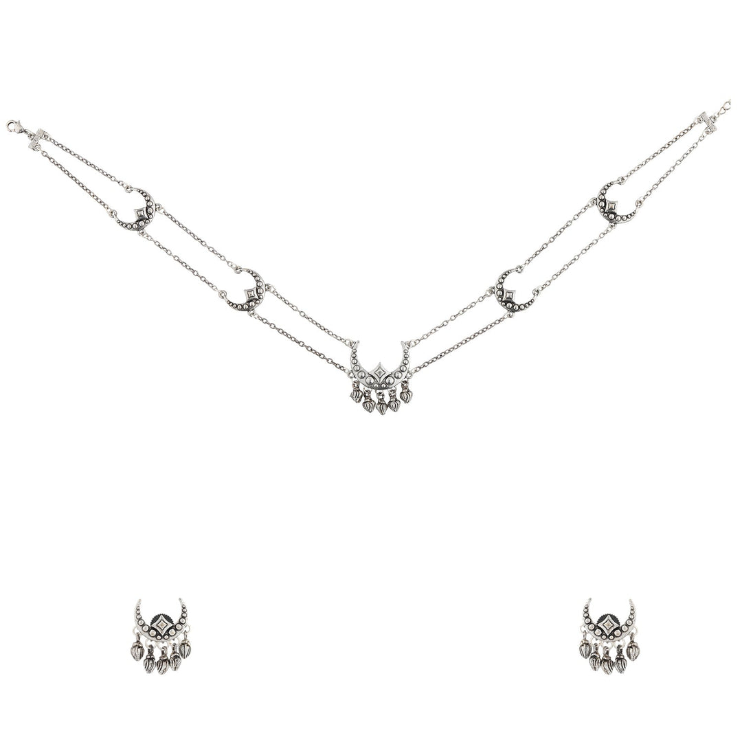 Boho Tribe Celestial Drop Oxidised Choker Necklace Set | SHOBITAM