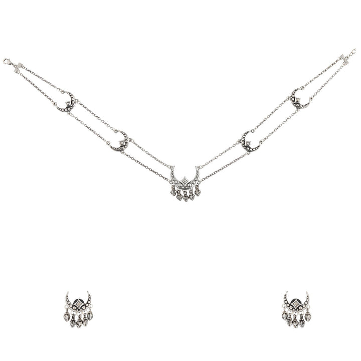 Boho Tribe Celestial Drop Oxidised Choker Necklace Set | SHOBITAM