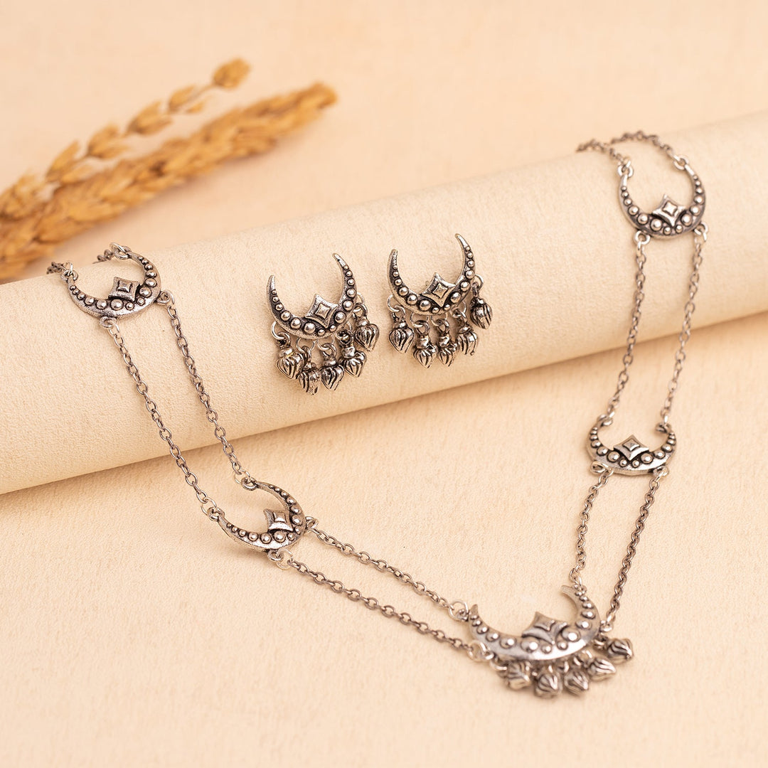 Boho Tribe Celestial Drop Oxidised Choker Necklace Set | SHOBITAM